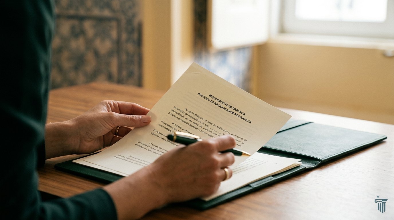 Detalhe em plano aproximado de documentos oficiais e caneta para requerimento jurídico